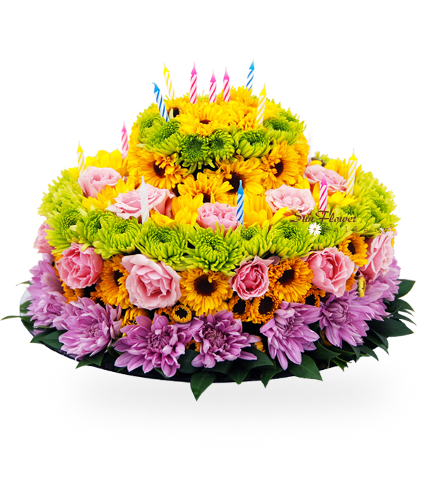 Sweet Birthday Cake flower arrangement to celebrate a birthday from Sun Flower Gallery in Glenview IL.