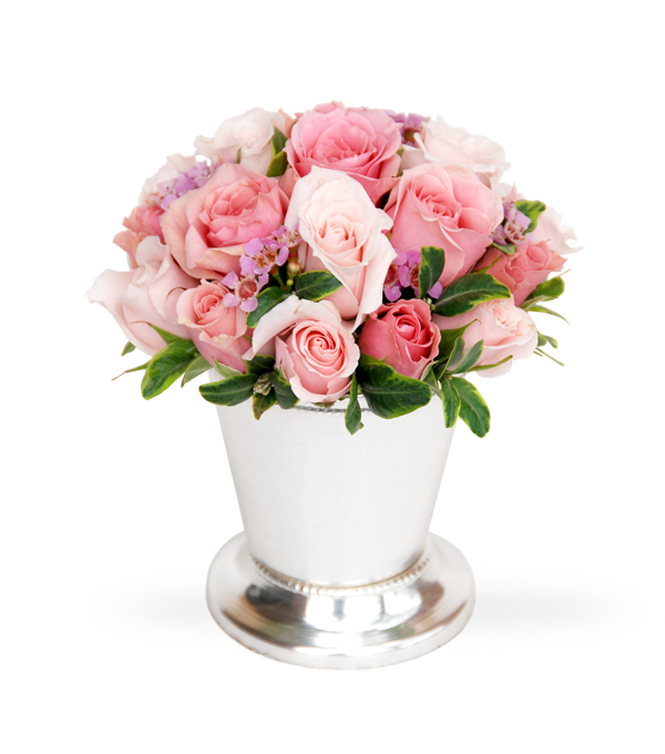 Just Pink tussy-mussy designed from fresh flowers in a juvel cup by Sun Flower Gallery florist in Glenview, IL.